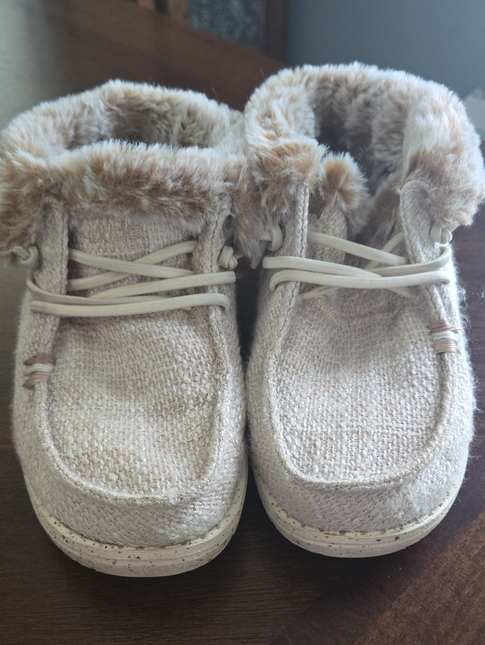 Hey Dude Kids Slip-On Faux Fur Lined Shoes in Beige